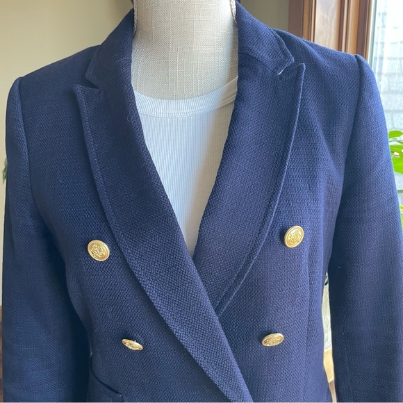 Banana Republic Navy Blue Double Breasted Cotton Blazer with Gold Buttons size 4 - Picture 13 of 14